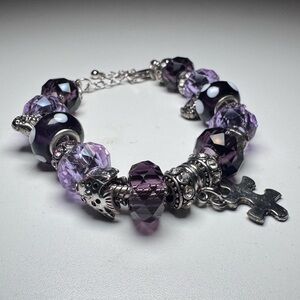 Purple Crystal Beaded Charm Bracelet